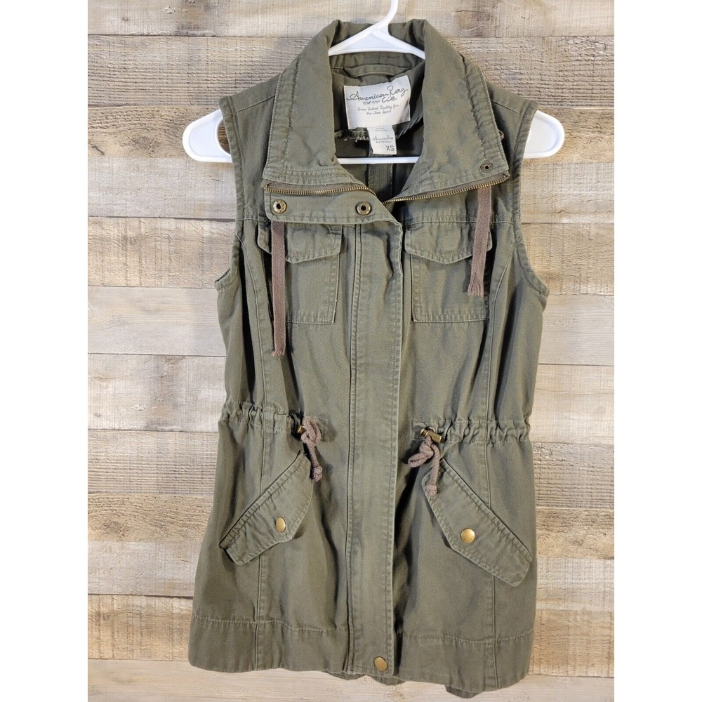 American Rag Sleeveless Jacket Top Drawstring Waist Women's XS Green